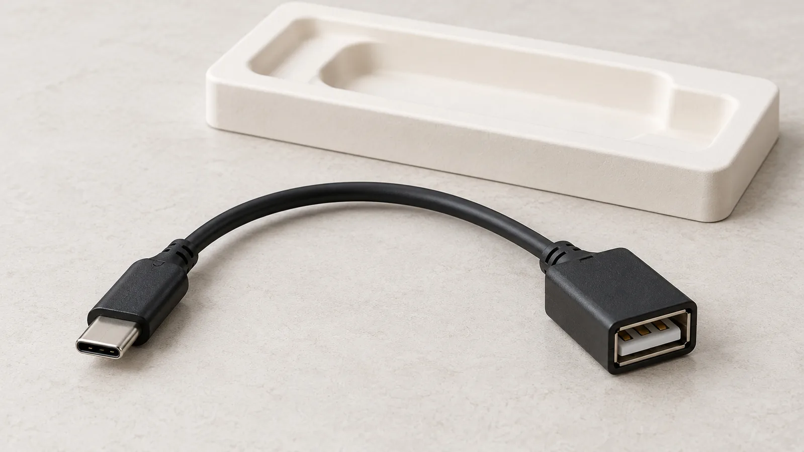 Obecný kabel adaptéru USB s oběma konci konektoru viditelnými na neutrální kontrolní ploše